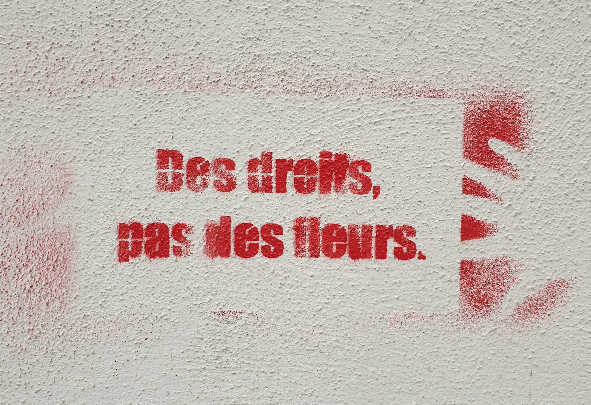 tag disant "des droits, pas des fleurs"