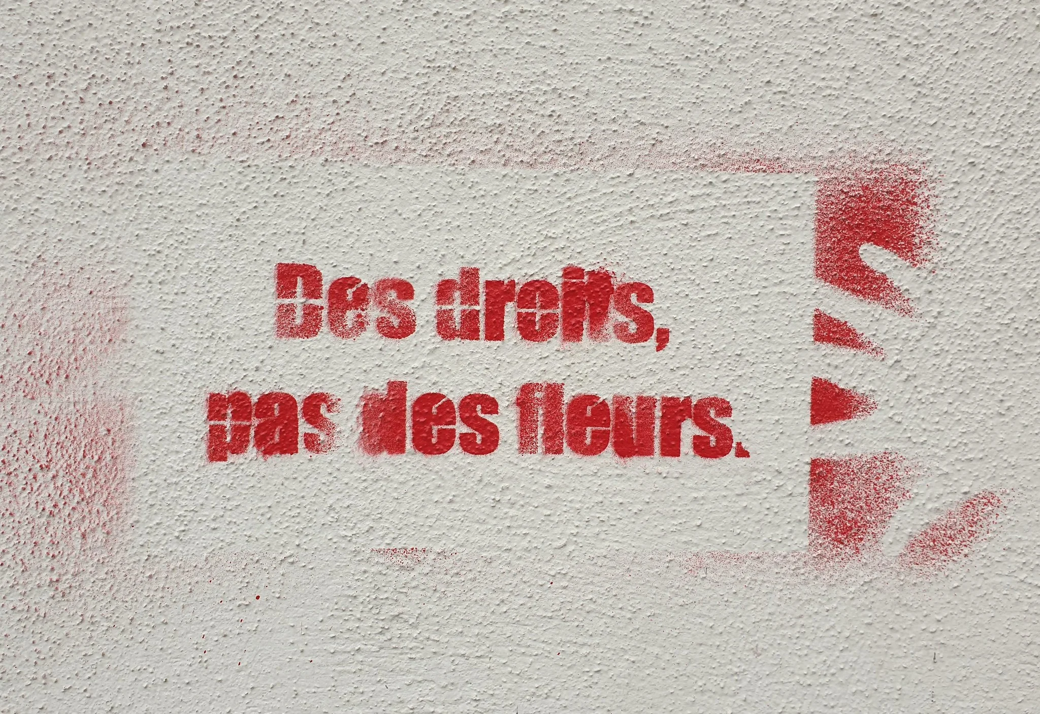 tag disant "des droits, pas des fleurs"